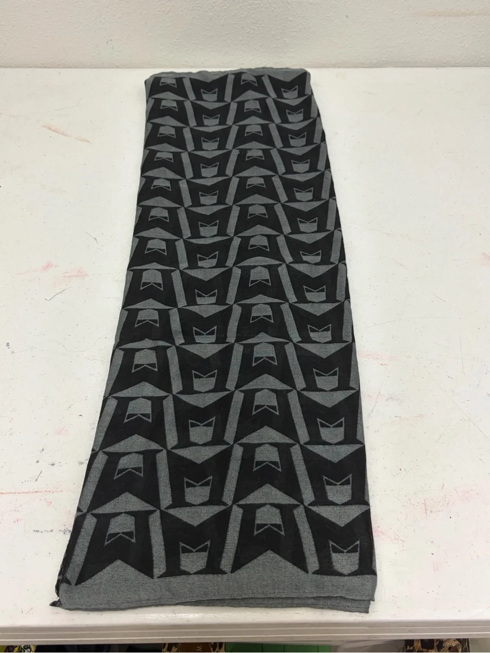 Mephisto Black and Gray Geometric Scarf with Green Label